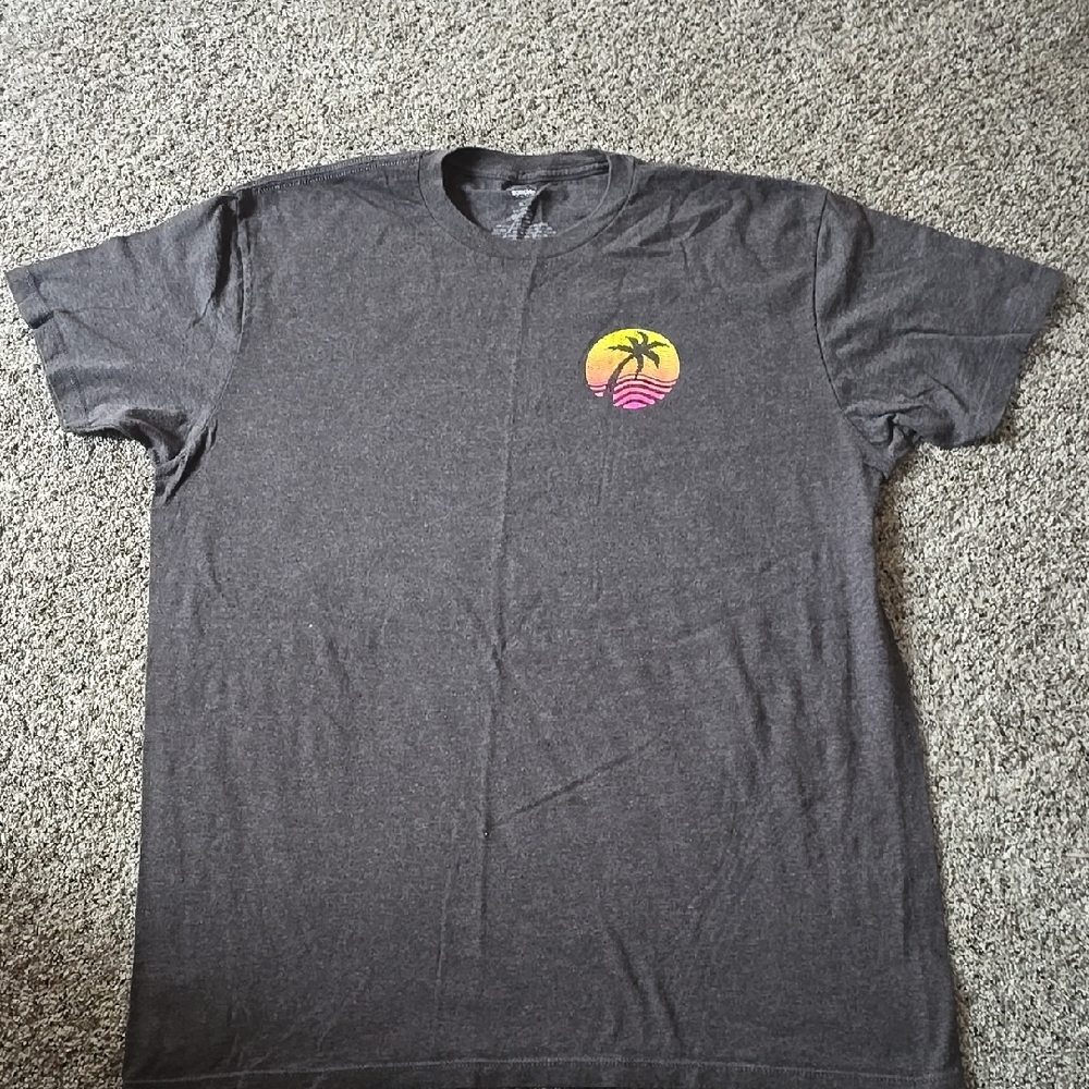 Gray Graphic T-Shirt with Sunset Design